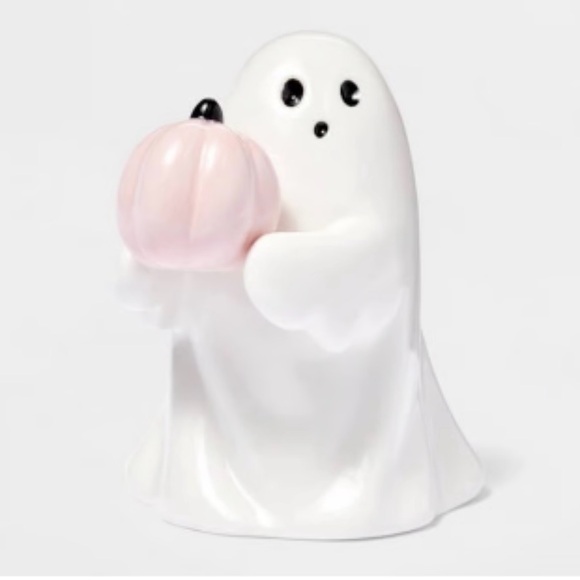 Small Ghost Figurine with Pink Pumpkin - Picture 2 of 4